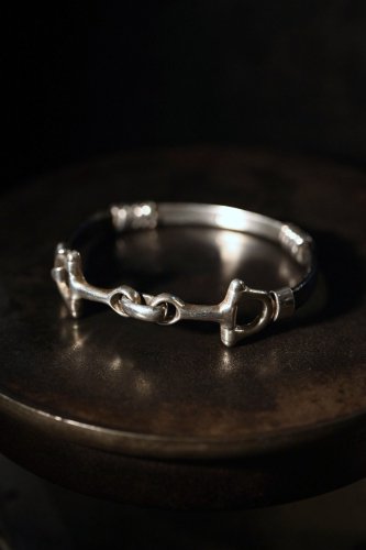 Vintage silver  leather horsebit bracelet