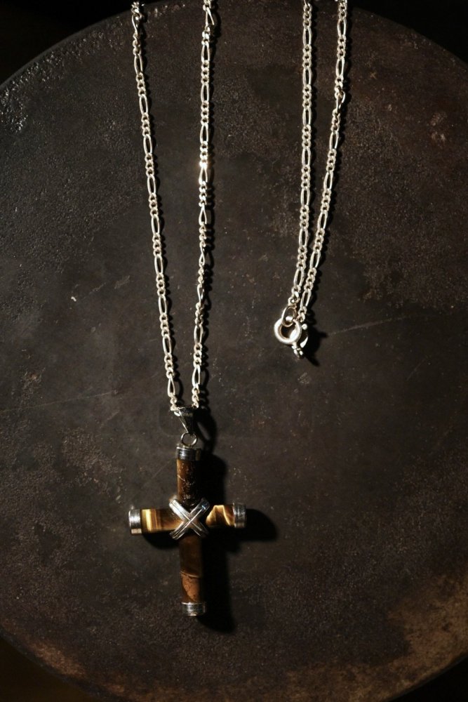 Vintage 18KGP  tiger eye cross necklace