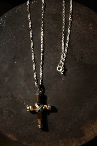 Vintage 18KGP  tiger eye cross necklace