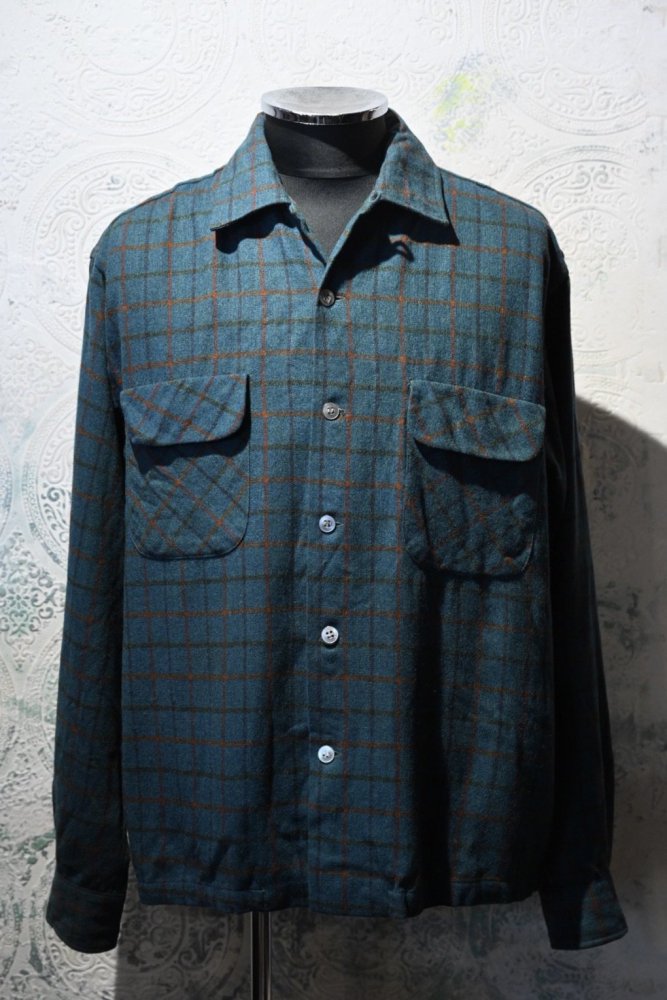 us 1960's~ wool nylon check shirt