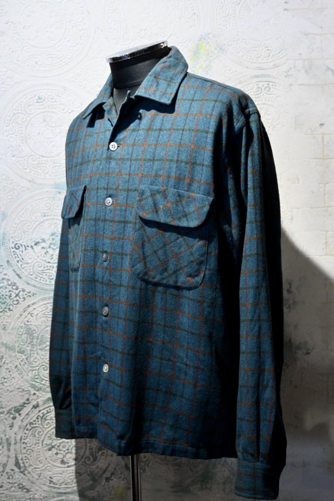 us 1960's~ wool nylon check shirt