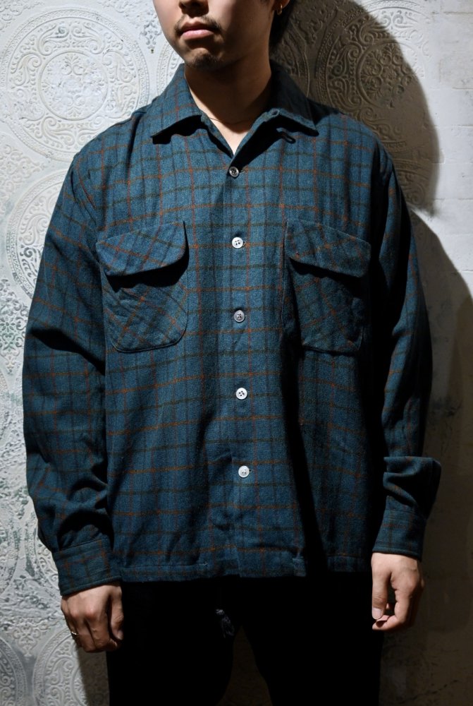 us 1960's~ wool nylon check shirt