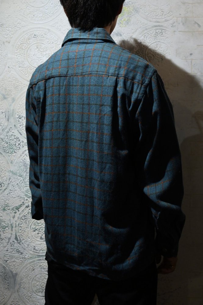 us 1960's~ wool nylon check shirt