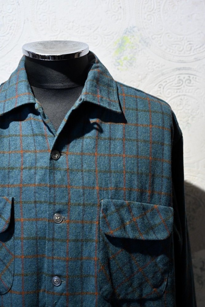 us 1960's~ wool nylon check shirt