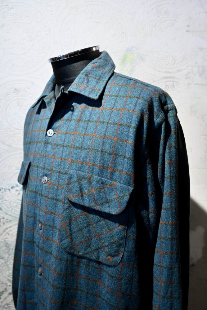 us 1960's~ wool nylon check shirt