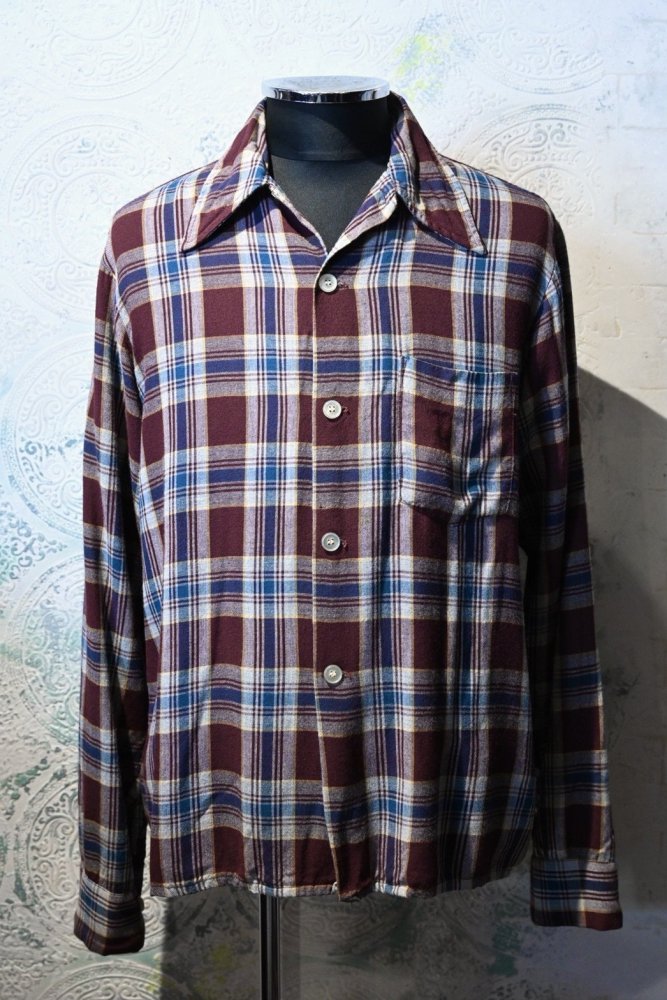 us 1960's~ rayon check shirt