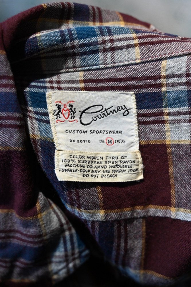 us 1960's~ rayon check shirt