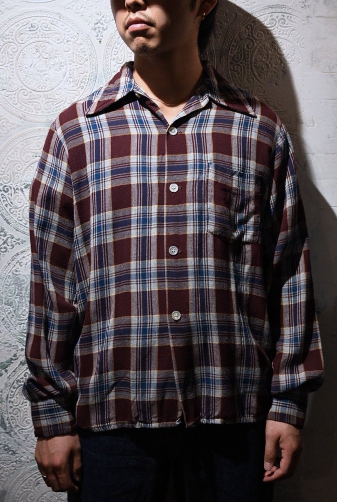 us 1960's~ rayon check shirt