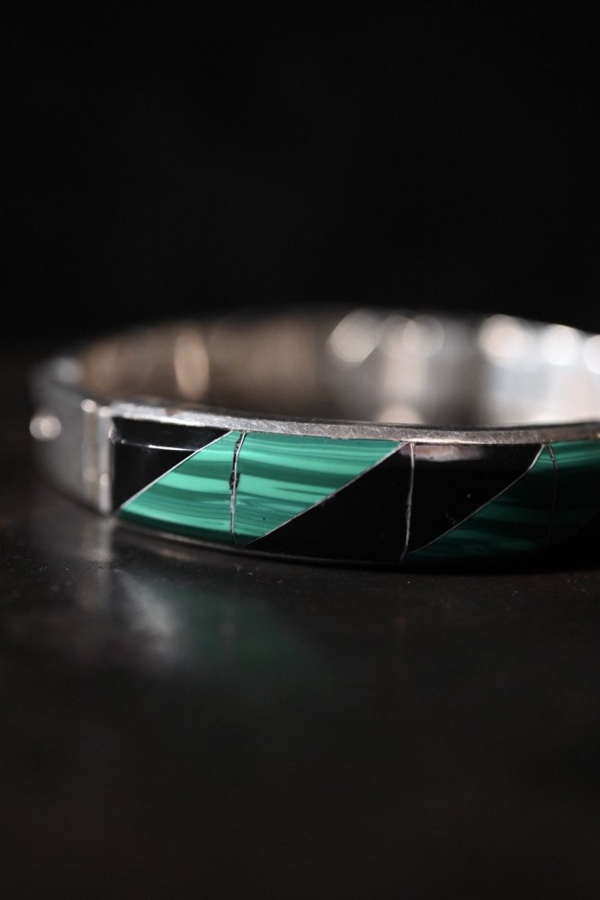 Vintage heavy silver onyx malachite bracelet