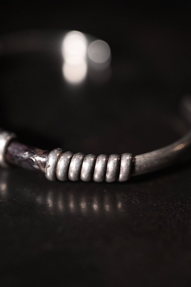 Mexico vintage silver  leather bangle