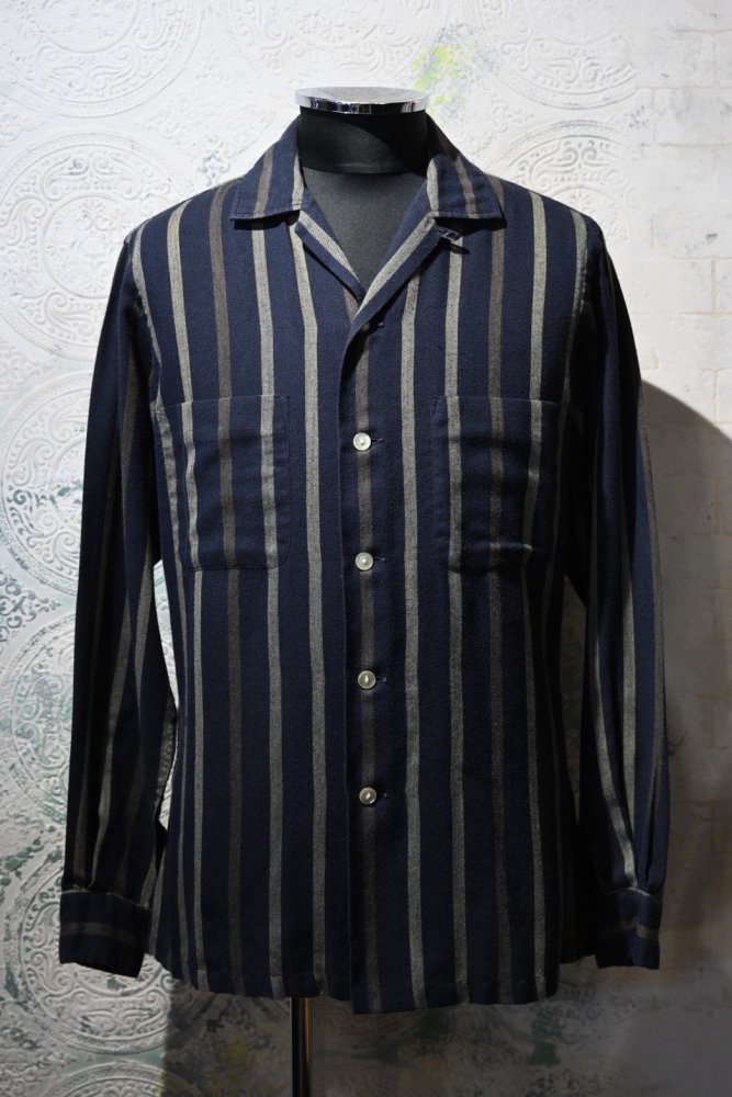 us 1960's~ stripe open collar shirt