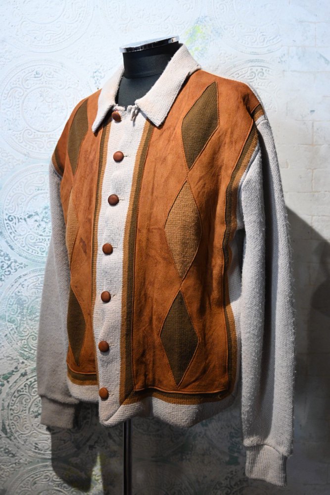 us 1960's~ acrylic knit  suede cardigan