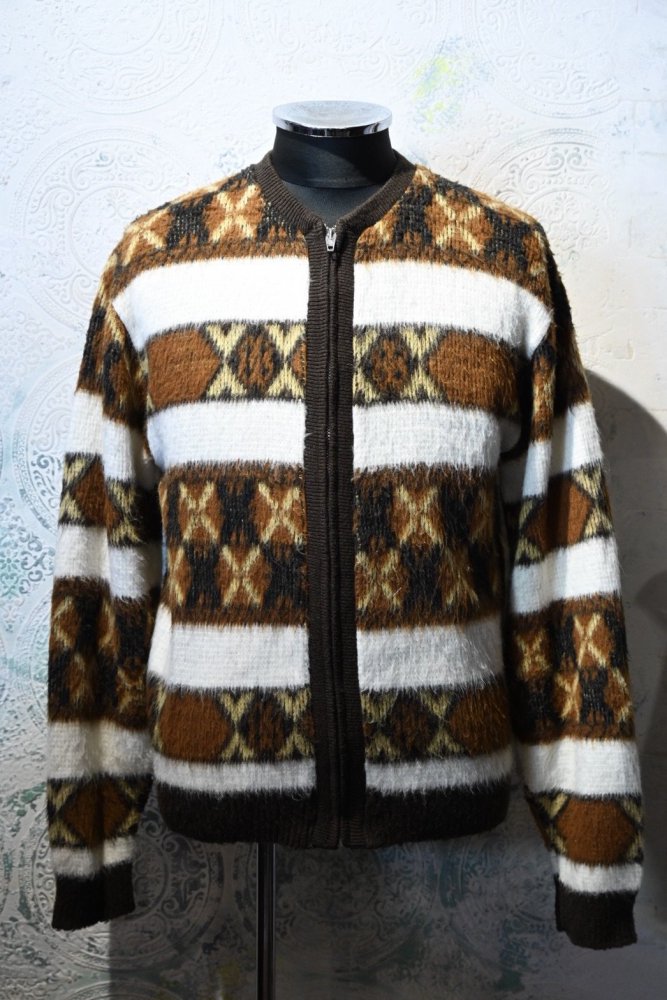 us 1960's acrylic knit zip up sweater