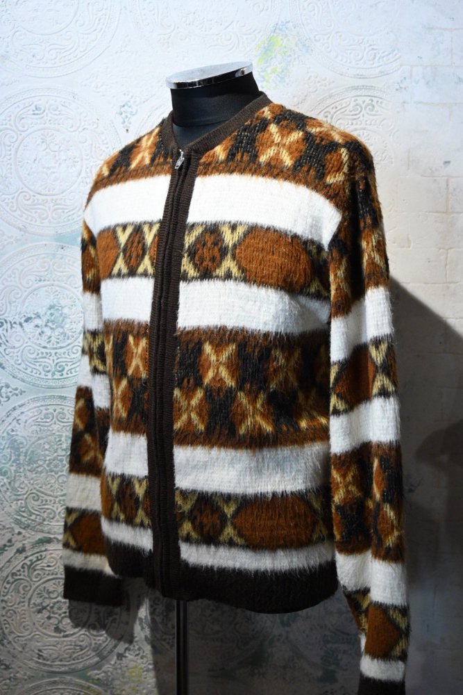 us 1960's acrylic knit zip up sweater