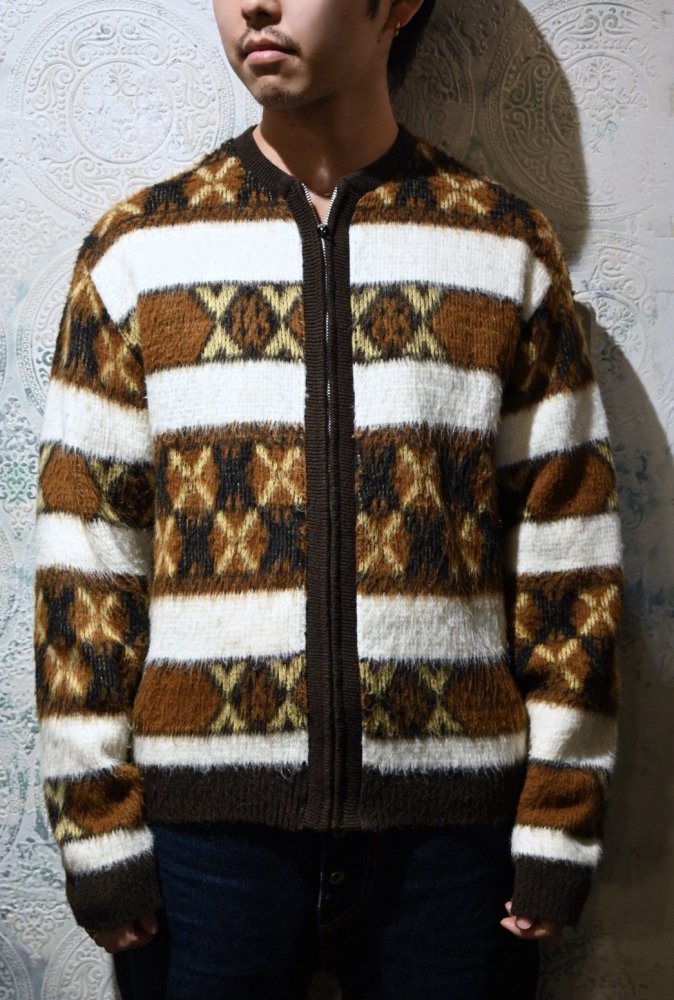 us 1960's acrylic knit zip up sweater