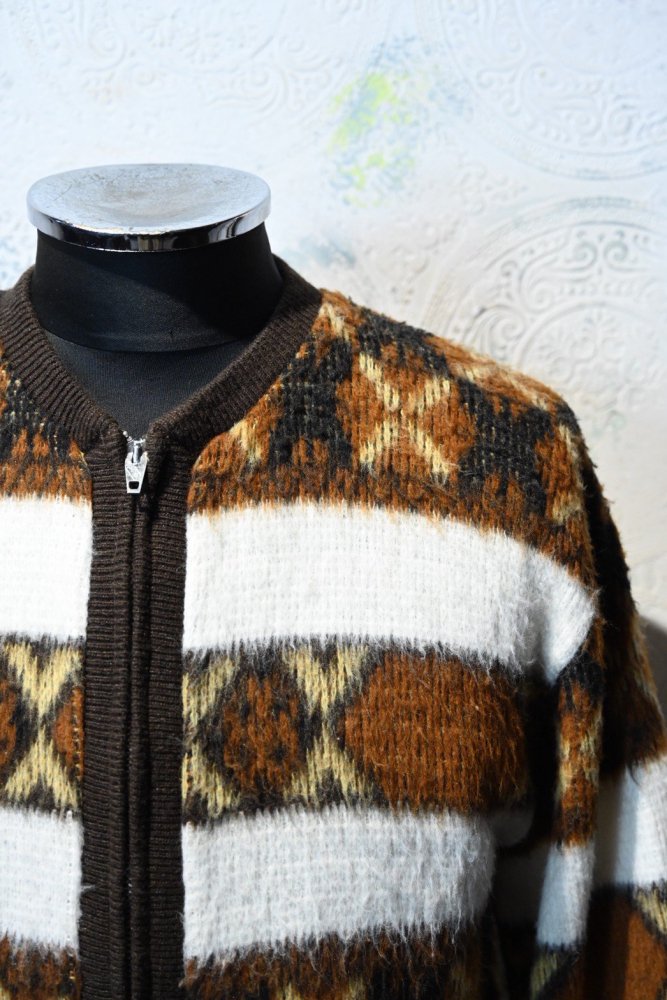 us 1960's acrylic knit zip up sweater