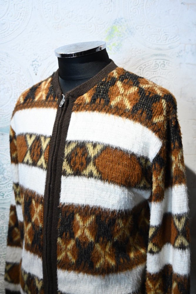 us 1960's acrylic knit zip up sweater