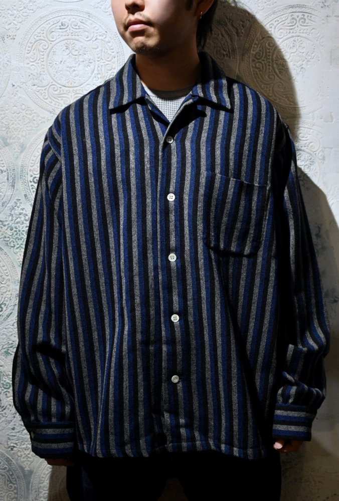 us 1950's~ wool stripe shirt "XL"