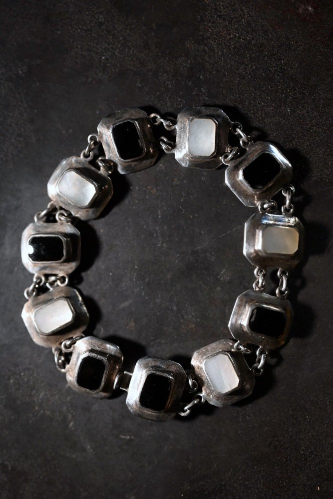 Vintage silver onyx  shell bracelet