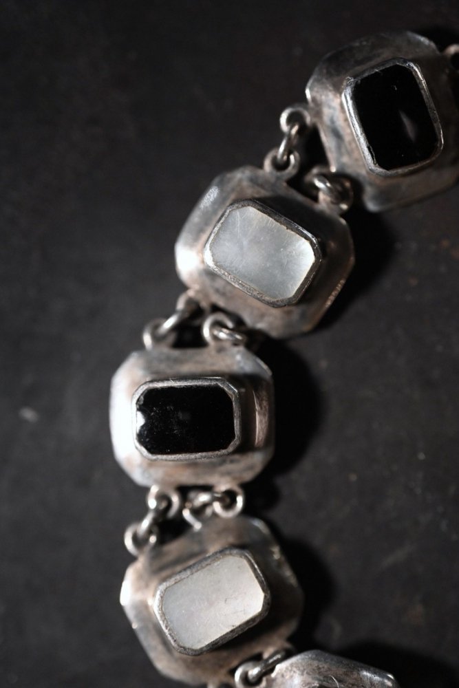 Vintage silver onyx  shell bracelet