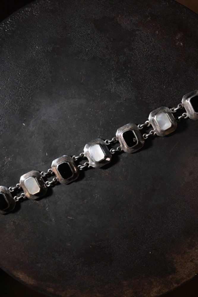 Vintage silver onyx  shell bracelet