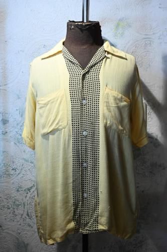 us 1950's yellow  black rayon s/s shirt