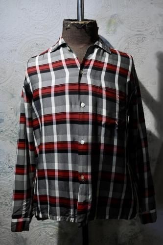 us 1950's~ rayon nylon check shirt