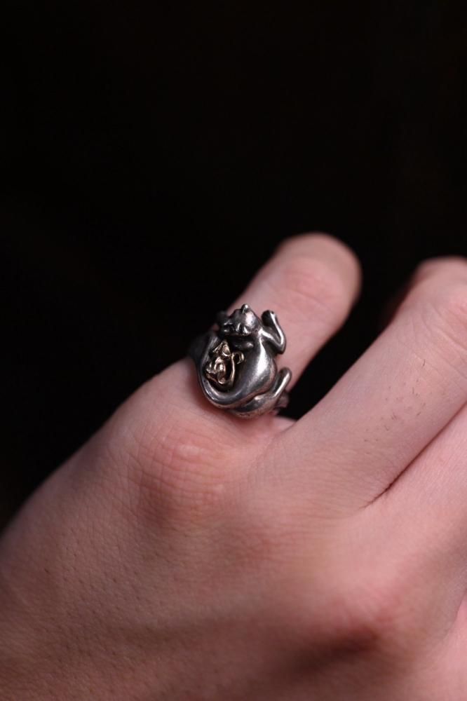 Vintage silver cat  14K mouse ring