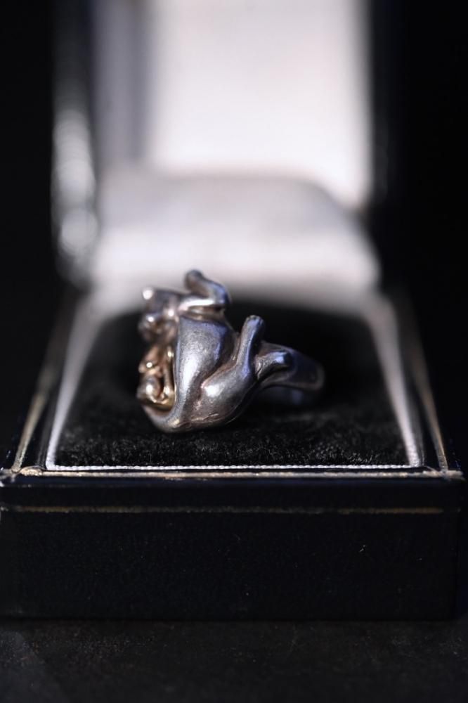 Vintage silver cat  14K mouse ring