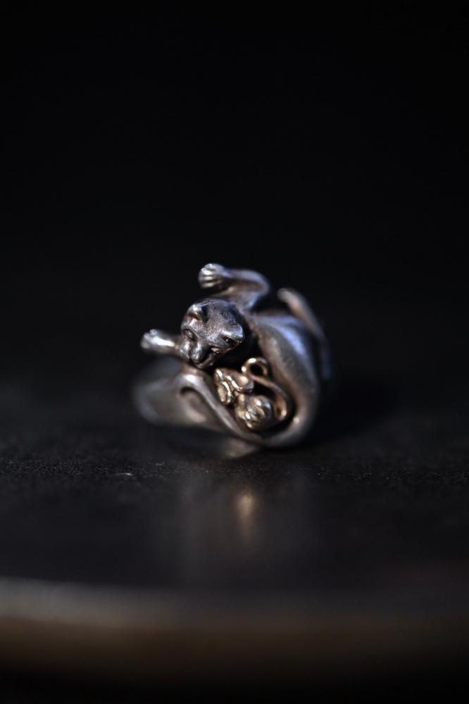 Vintage silver cat  14K mouse ring