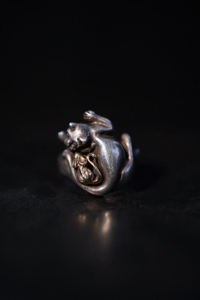 Vintage silver cat  14K mouse ring