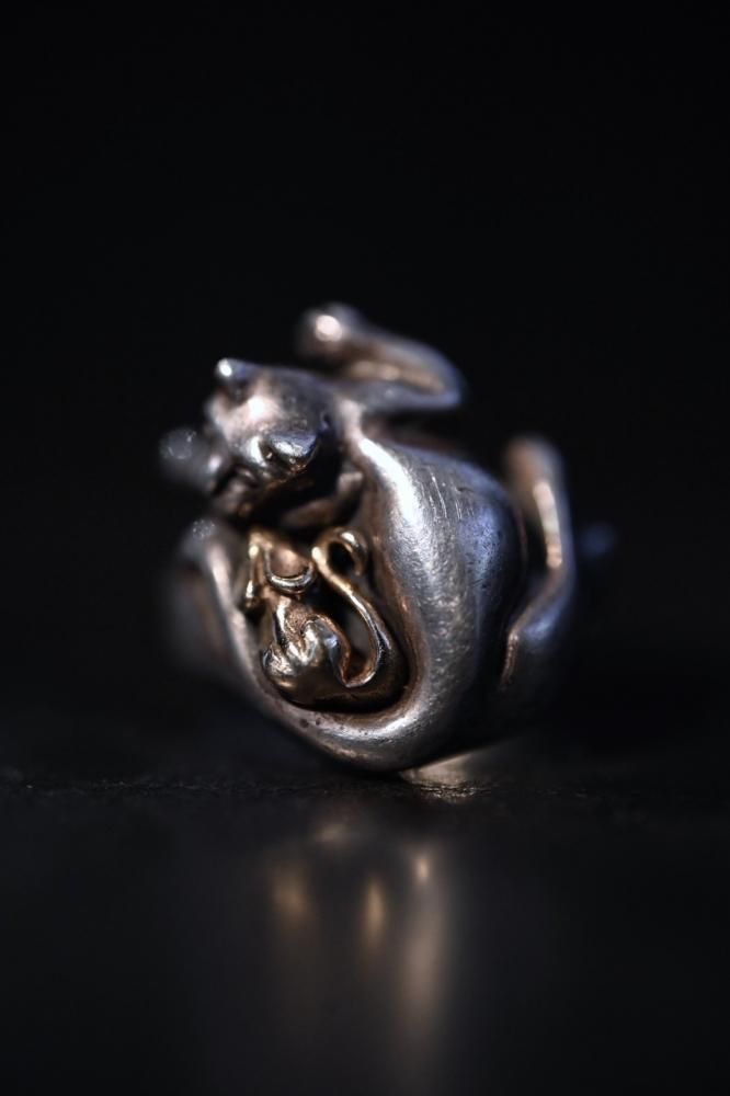 Vintage silver cat  14K mouse ring