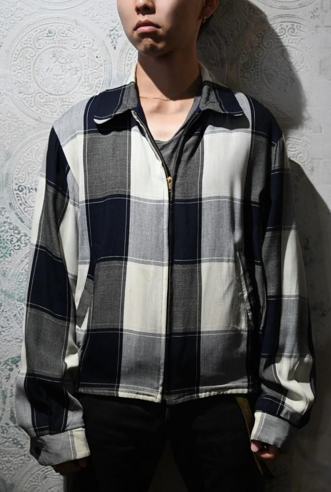 us 1950's rayon slab  check reversible jacket