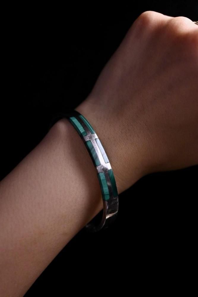 Vintage silver  malachite bracelet