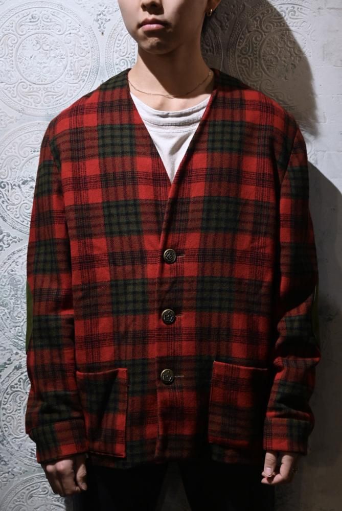 us 1960's wool check collarless jacket