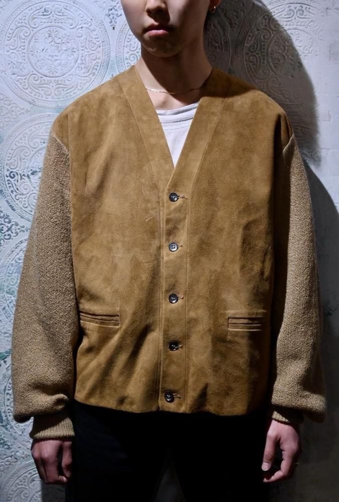 us 1960's~ suede  mohair wool cardigan
