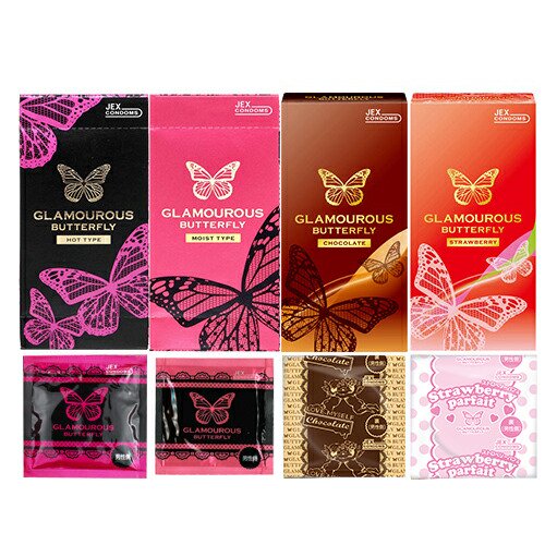 ジェクス グラマラスバタフライ(JEX GLAMOUROUS BUTTERFLY) 500 6個入(ホット・モイスト選択可能)・チョコレート  6個入・ストロベリー 6個入