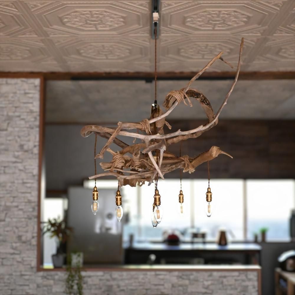 流木が絡んだインパクトがあるペンダントライト | 6灯772