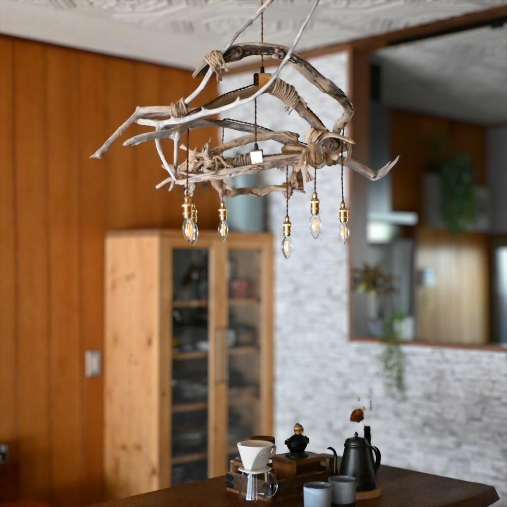 ガラスペンダントライト　流木(最終値下げ) 流木が絡んだインパクトがあるペンダントライト | 6灯772