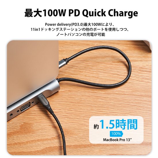 【THT】11-in-1 USB-C ノートパソコンの下に置けるドッキングステーション 0.25m Gray メタルタイプ / VENTION -  VENTION