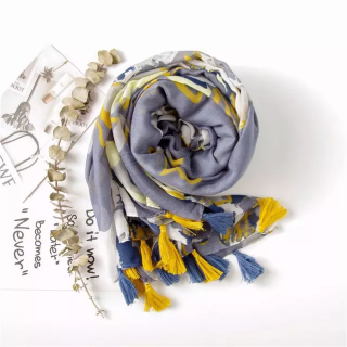 Blue and Grey Floral Scarf 