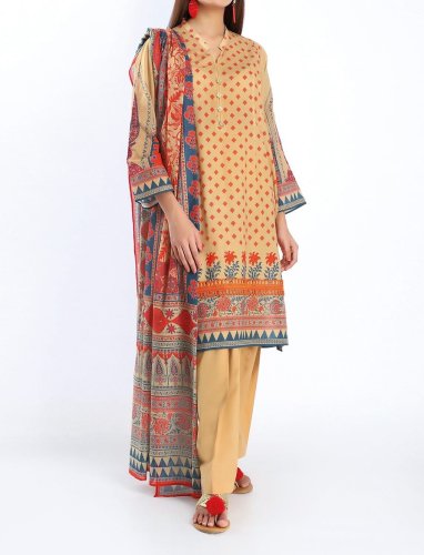 Embroidered Printed Khaadi 3 Piece suit