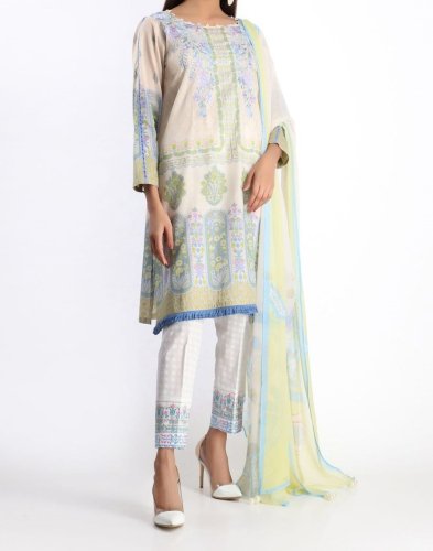 Embriodered Khaadi 3 piece suit with Chiffon Dupatta