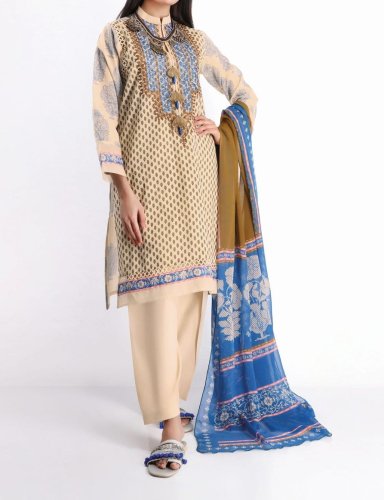Embroidered Khaadi 3 piece Shirt and Dupatta and trouser