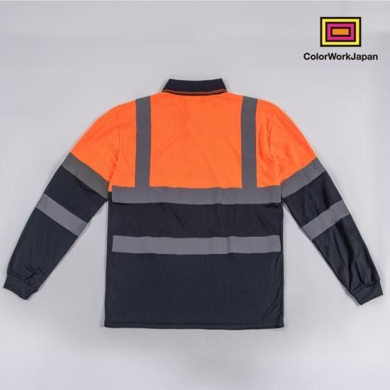 Hi-Vis リフレクター長袖ポロシャツ オレンジ - colorworkjapan