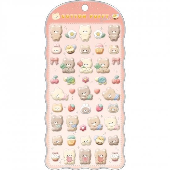 お一人様2点まで】フロッキー加工のコットンパフィーシール/クマ