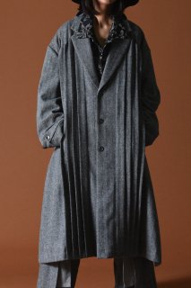 Wool Tweed Pleats Big Coat mix gray