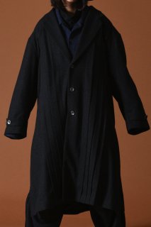 Wool Tweed Pleats Big Coat mix black