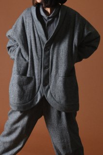 Wool Tweed Padded Rib Cardigan mix gray