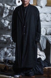 Wool Tweed Pleats Big Coat mix black
